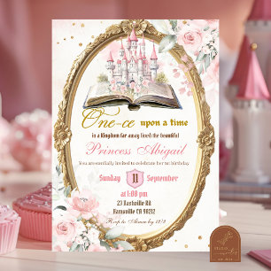 Blassrosa Märchenbuch Es war einmal 1. Geburtstag Einladung
