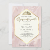 Blassrosa Marmor geometrische Kalligraphie Quince Einladung (Vorderseite)