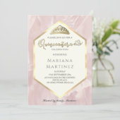 Blassrosa Marmor geometrische Kalligraphie Quince Einladung (Stehend Vorderseite)
