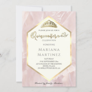 Blassrosa Marmor geometrische Kalligraphie Quince Einladung