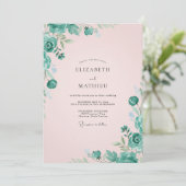 Blassrosa Minzblatt-Hochzeit Einladung (Stehend Vorderseite)