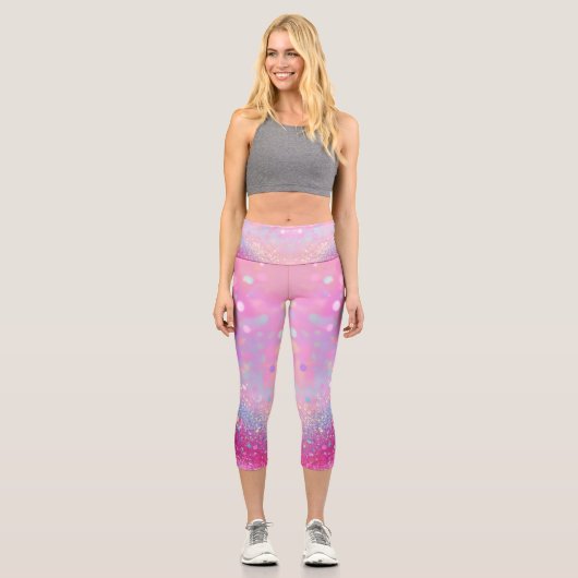 Blassrosa mit Glitzer-Effekt Capri Leggings (Vorderseite)