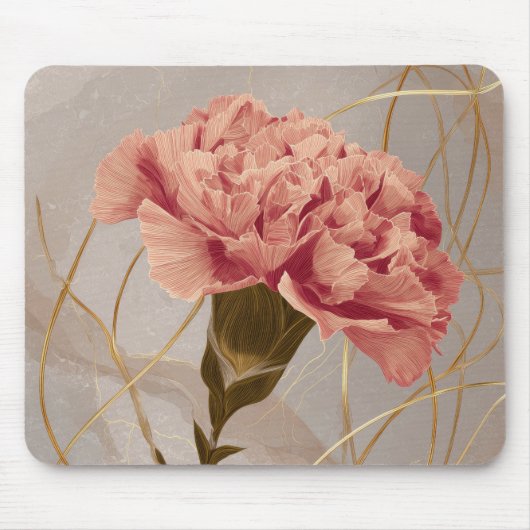 Blassrosa Nelken Blumen Gold Mousepad (Vorne)