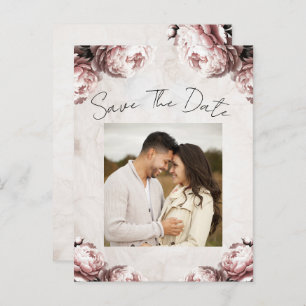Blassrosa Peony Blume Save the Date Vintag Ankündigungspostkarte