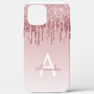 Blassrosa - Roségold Glitter Monogramm iPhone 12 Pro Max Hülle