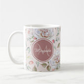 Blassrosa-Rosenmuster mit Monogramm und Namen Kaffeetasse (Links)