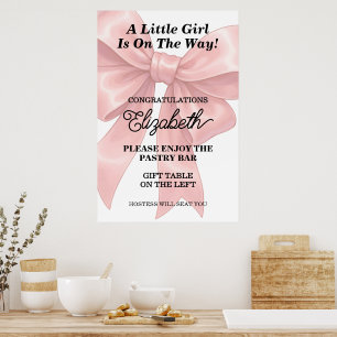 Blassrosa Schleife und Band Mädchen Baby Shower Poster