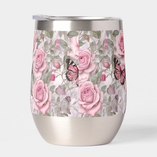 Blassrosa Schmetterlinge und Rose (Rechts)