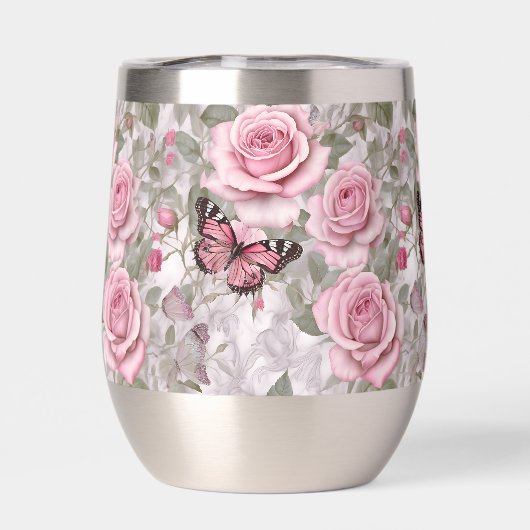 Blassrosa Schmetterlinge und Rose (Rückseite)