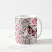 Blassrosa Schmetterlinge und Rose Kaffeetasse (VorderseiteRechts)