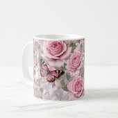 Blassrosa Schmetterlinge und Rose Kaffeetasse (Vorderseite Links)