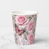 Blassrosa Schmetterlinge und Rose Pappbecher (Rückseite)