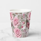 Blassrosa Schmetterlinge und Rose Pappbecher (Links)