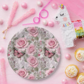 Blassrosa Schmetterlinge und Rose Pappteller (Party)