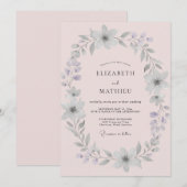 Blassrosa silberner Kranz Hochzeit Einladung (Vorne/Hinten)