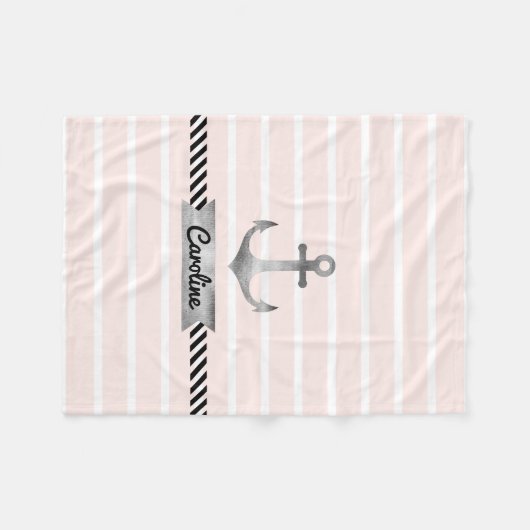 Blassrosa Streifen Wasserfarben Ankern Personalisi Fleecedecke (Vorderseite (Horizontal))