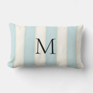 Blassrosa und Antikweiße gestreifte Monogramme Lendenkissen