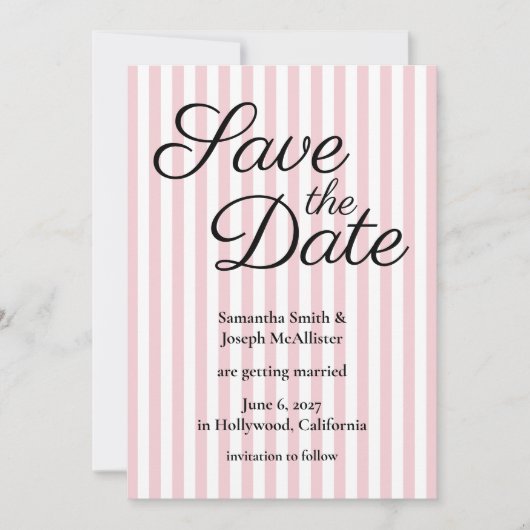 Blassrosa und weiße Streifen Save The Date (Vorderseite)