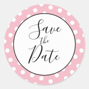 Blassrosa und weißer Polka Dot Save the Date Runder Aufkleber