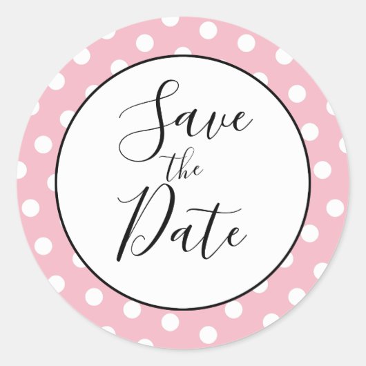 Blassrosa und weißer Polka Dot Save the Date Runder Aufkleber (Vorderseite)