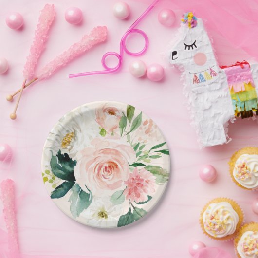 Blassrosa Wasserfarben Blumenpfirsich Elegant Pappteller (Party)