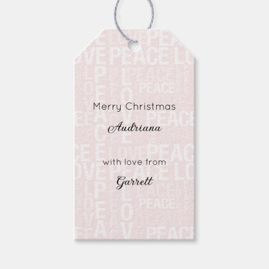 Blassrosa Weiße Weihnachten Geschenkanhänger (Vorderseite)