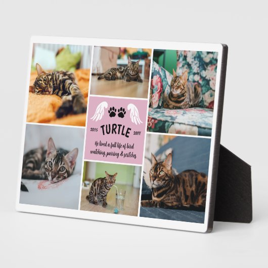 Blassrosa Wings Cat Paws Memorial Foto Collage Fotoplatte (Seite)