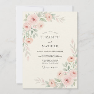 Blassrosa zarte florale Hochzeit Einladung