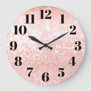 Blassroségold Glamour Bokeh Glitter Große Wanduhr