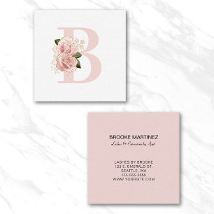 Blassroségoldene florale Monogramm Quadratische Visitenkarte