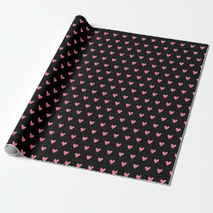 Blassrotes Valentinsherz auf Schwarz Geschenkpapier