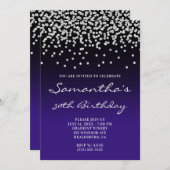 Blasssilber Glitzer Confetti Schwarzes Indigogradi Einladung (Vorne/Hinten)