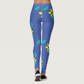 Blasstürkisfarbene Blätter Gelbe Blume Sketch Leggings (Rückseite)