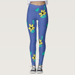 Blasstürkisfarbene Blätter Gelbe Blume Sketch Leggings