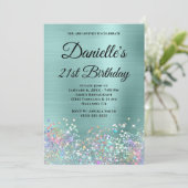 Blasstürkisfarbener Foil Holo Glitzer Extravagant Einladung (Stehend Vorderseite)