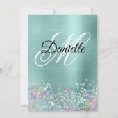 Blasstürkisfarbener Foil Holo Glitzer Extravagant Einladung (Rückseite)