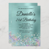 Blasstürkisfarbener Foil Holo Glitzer Extravagant Einladung (Vorne/Hinten)