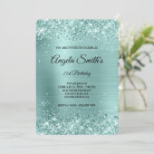Blasstürkisfarbener Glitzer Extravagante Monogramm Einladung (Stehend Vorderseite)