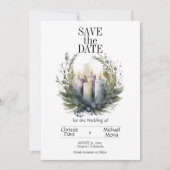 Blassviolette Blumenpastel mit Hochzeitskerzen Save The Date (Vorderseite)