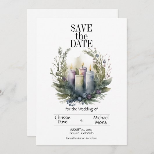 Blassviolette Blumenpastel mit Hochzeitskerzen Save The Date (Vorne/Hinten)