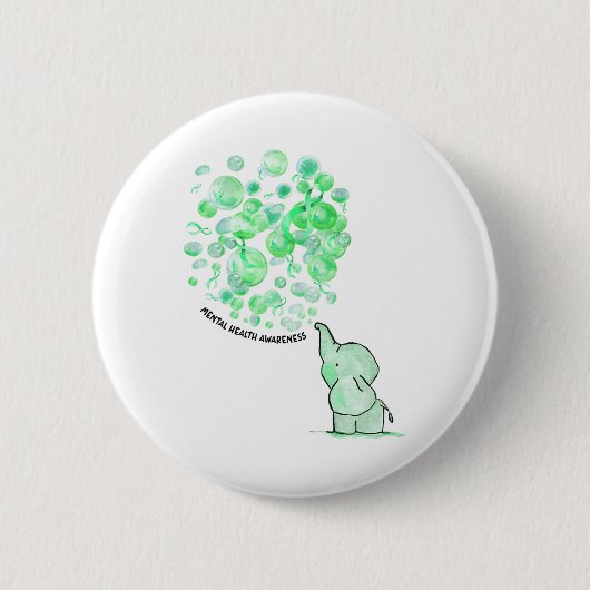 Bläst grüne Ballons für psychische Gesundheit Button (Vorderseite)