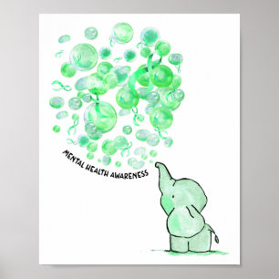 Bläst grüne Ballons für psychische Gesundheit Poster