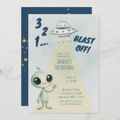 Blast Off Alien Boys Third Birthday Einladung (Vorne/Hinten)
