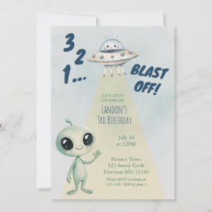 Blast Off Alien Jungen Dritter Geburtstag Einladung