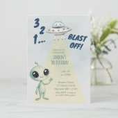 Blast Off Alien Jungen Dritter Geburtstag Einladung (Stehend Vorderseite)