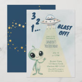 Blast Off Alien Jungen Dritter Geburtstag Einladung (Vorne/Hinten)