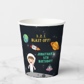 "Blast Off Astronaut - Space Birthday Party" Pappbecher (Vorderseite)