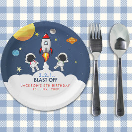 "Blast Off Funny Birthday Boy with Astronaut theme Pappteller
