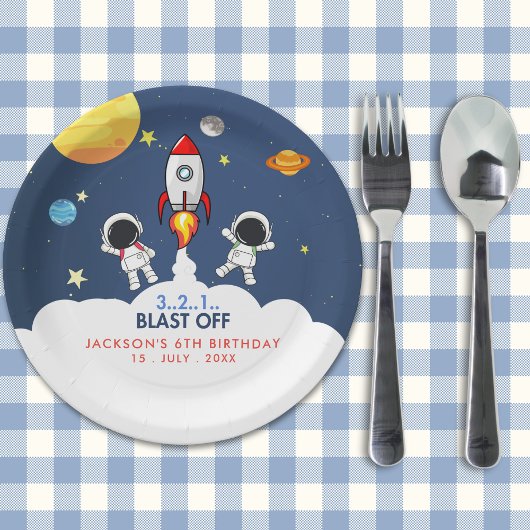 "Blast Off Funny Birthday Boy with Astronaut theme Pappteller