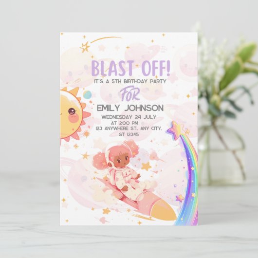 BLAST OFF Galactic Celebration Einladung (Stehend Vorderseite)